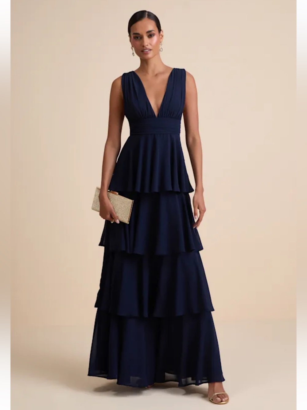 NWOT Lulus Amazing Evening Navy Blue Tiered Maxi Dress
